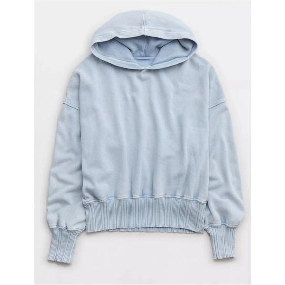 Aerie Light Blue Oversized Hoodie Ribbed Cuffs Cozy Pullover Sweatshirt XL - Picture 1 of 7